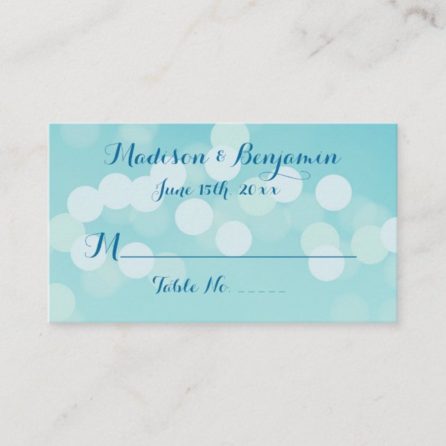 Modern Aqua Blue Wedding Place Cards (Front)
