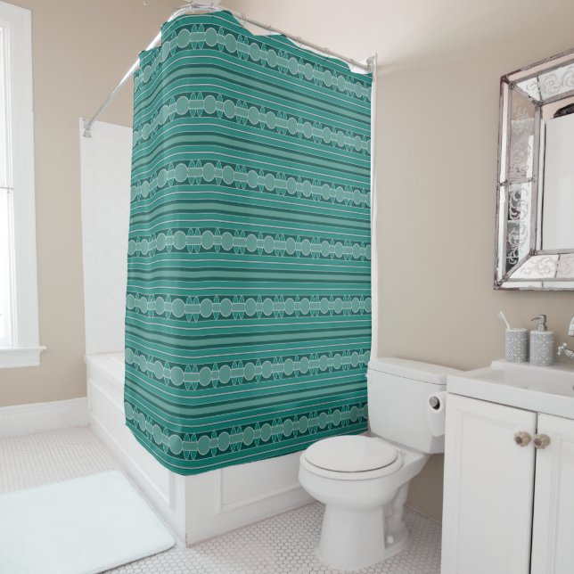 Modern Aqua Blues Pattern Shower Curtain (In Situ)