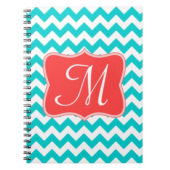 Modern Aqua Chevron Monogram Initial Note Book (Front)