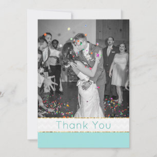 Modern Aqua Chevron Wedding Photo Thank You Card