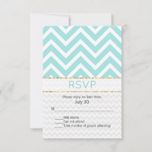Modern Aqua Chevron Wedding RSVP Card