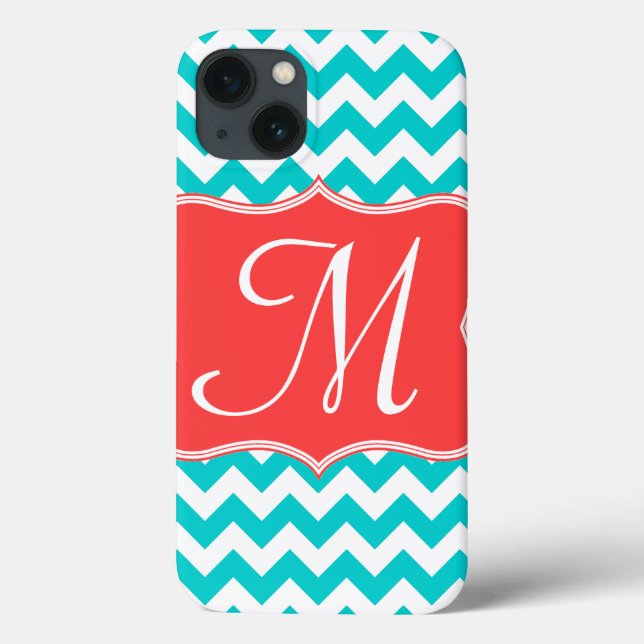 Modern Aqua Coral Chevron Girly Monogram IPAD Case (Back)
