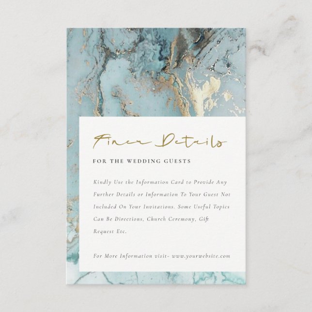 MODERN AQUA DUSKY BLUE GOLD AGATE WEDDING DETAILS  ENCLOSURE CARD (Front)