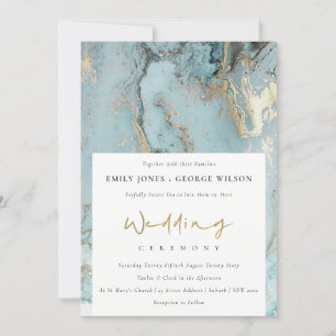 MODERN AQUA DUSKY BLUE GOLD AGATE WEDDING INVITE