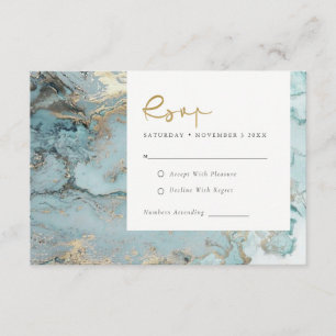 MODERN AQUA DUSKY BLUE GOLD AGATE WEDDING RSVP ENC ENCLOSURE CARD