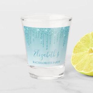 Modern Aqua Glitter Bachelorette Party Shot Glass