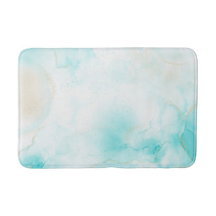 Modern Aqua Gold Alcohol Ink Art Watercolor Ocean Bath Mat