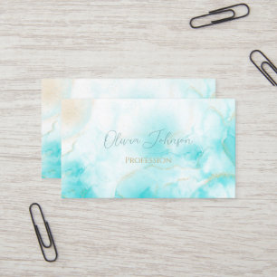 Modern Aqua Gold Alcohol Ink Art Watercolor Ocean Business Card