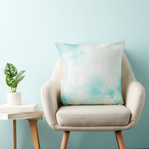 Modern Aqua Gold Alcohol Ink Art Watercolor Ocean Cushion