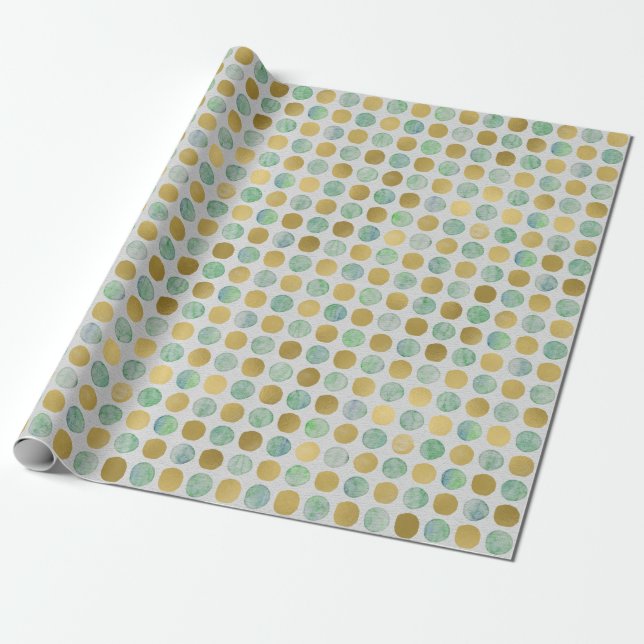 Modern Aqua & Gold Dotted All-Occasion Gift Wrapping Paper (Unrolled)