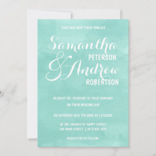 Modern aqua green watercolor Wedding Invitation