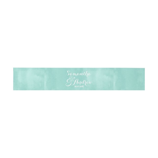 Modern aqua green watercolor wedding invitation belly band (Flat)