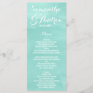 Modern aqua green watercolor wedding menu
