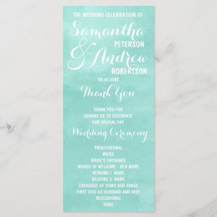 Modern aqua green watercolor Wedding Program Programme