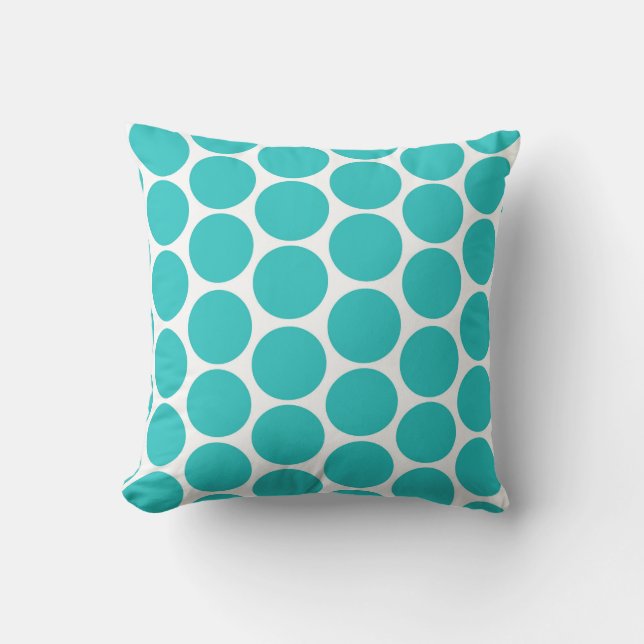 MODERN AQUA GREEN, WHITE POLKA DOTS CUSHION (Front)