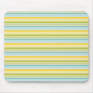 Modern Aqua Green Yellow Stripes Mouse Mat