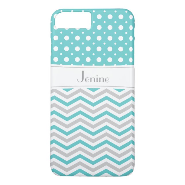 Modern aqua, grey, white chevron & polka dot Case-Mate iPhone case (Back)