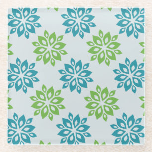 Modern Aqua & Lime Green Floral Pattern Coaster