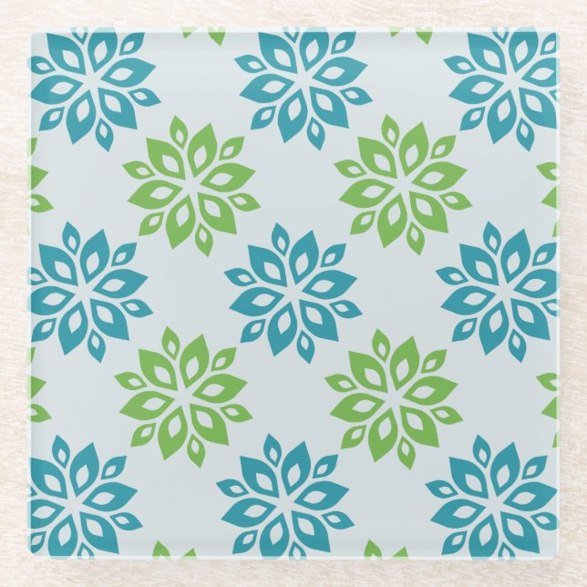 Modern Aqua & Lime Green Floral Pattern Coaster (Front)