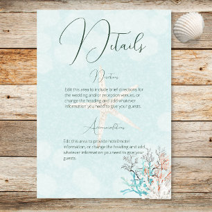 Modern Aqua Ocean Shells Wedding Details Enclosure Card