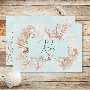 Modern Aqua Ocean Shells Wedding Dinner RSVP Card
