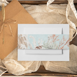 Modern Aqua Ocean &Shells Wedding Invitation Belly Band