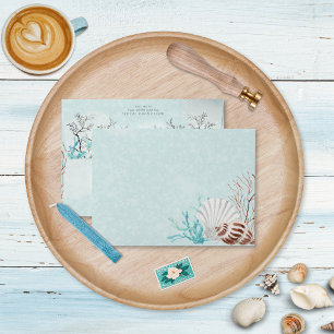 Modern Aqua Ocean & Shells Wedding Invitation Envelope
