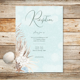 Modern Aqua Ocean Shells Wedding Reception Enclosure Card