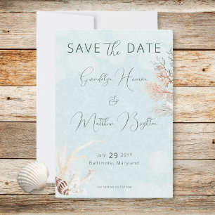 Modern Aqua Ocean Shells Wedding Save The Date