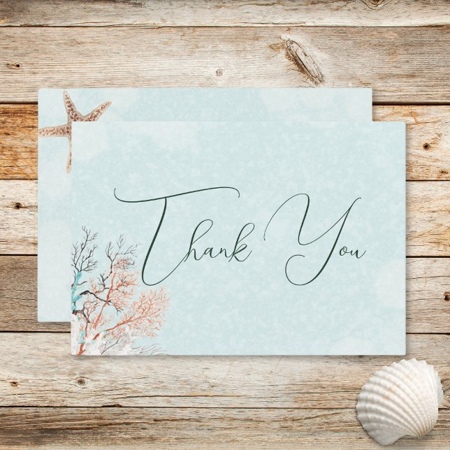 Modern Aqua Ocean Shells Wedding Thank You Card (Modern Aqua Ocean Shells Wedding Thank You Card)