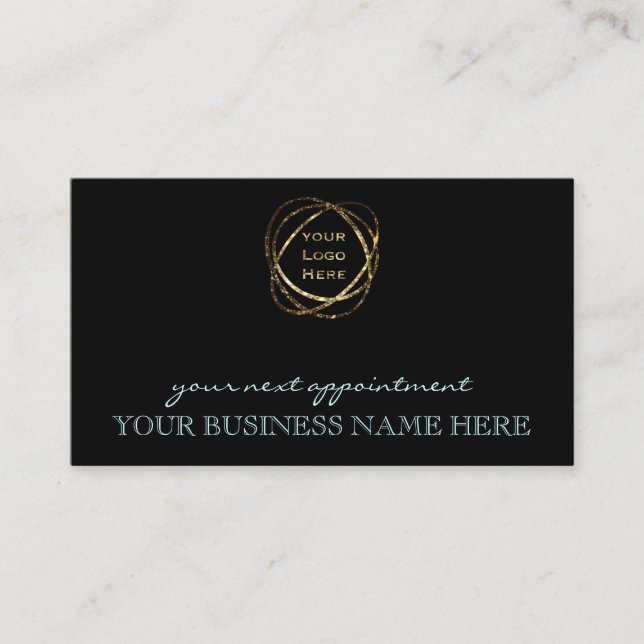 Modern Aqua on Black Custom Business Logo    Appointment Card (Front)