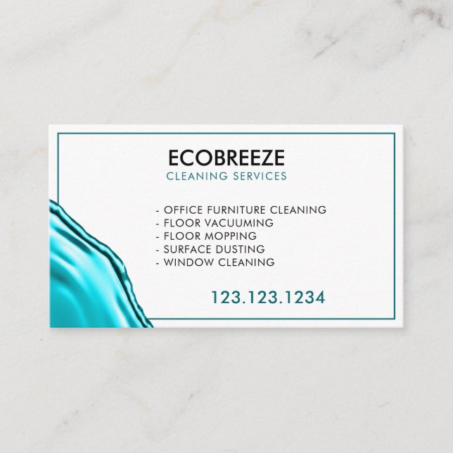 Modern Aqua Splash Office Cleaning Business Card (Front)