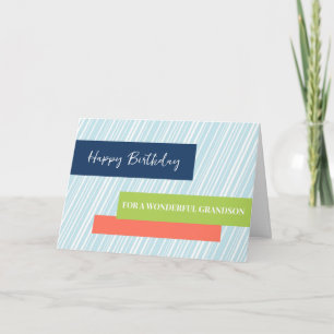 Modern Aqua Stripes Grandson Birthday Card