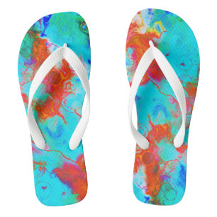 Modern Aqua Teal Blue Orange Watercolor Womens Flip Flops