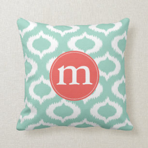 Modern Aqua Turquoise Ikat Diamonds Personalised Cushion