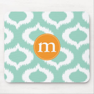Modern Aqua Turquoise Ikat Diamonds Personalised Mouse Mat