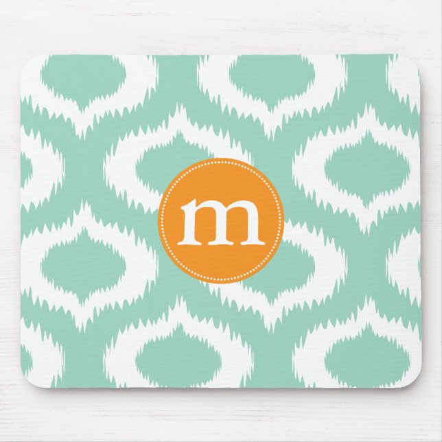 Modern Aqua Turquoise Ikat Diamonds Personalised Mouse Mat (Front)