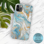 Modern Aqua Turquoise Teal Blue Gold Art Pattern iPhone 15 Pro Max Case<br><div class="desc">Make your iPhone stand out with this elegant case, featuring an aqua, turquoise, teal, blue, white, and gold marble pattern. It has a glossy finish that highlights the beauty of the marble design. This case is perfect for anyone who loves the sophistication and uniqueness of marble, a type of rock...</div>