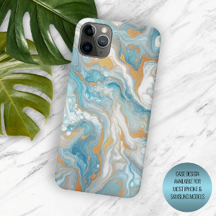 Modern Aqua Turquoise Teal Blue Gold Art Pattern iPhone 15 Pro Max Case