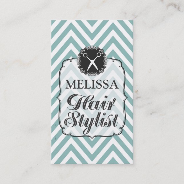 Modern Aqua White Chevron Hair Stylist Cards (Front)