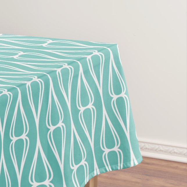 Modern Aqua White Pattern  Tablecloth (In Situ)