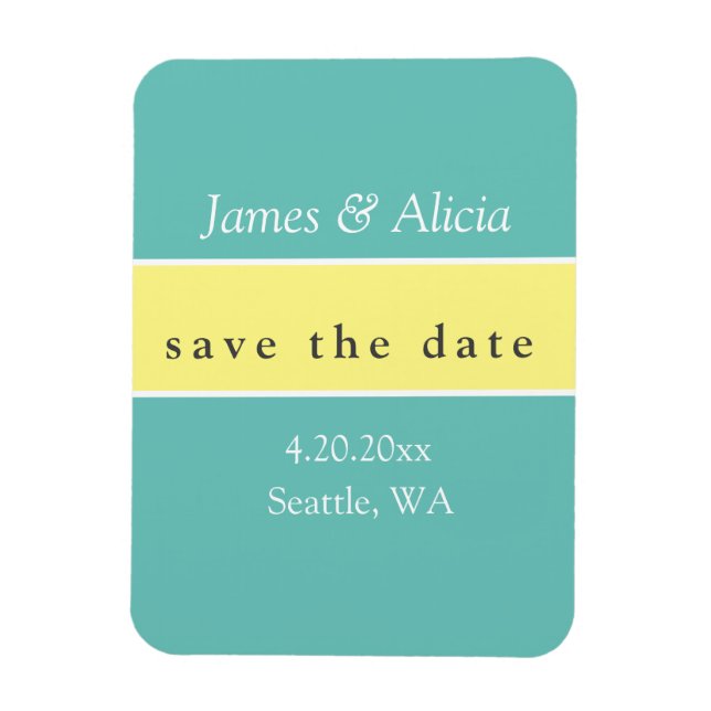 Modern Aqua & Yellow Save the Date Magnet (Vertical)