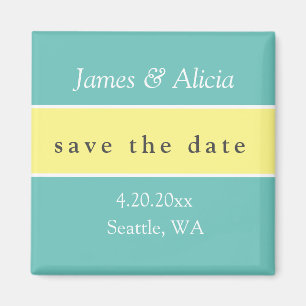 Modern Aqua & Yellow Save the Date Magnet