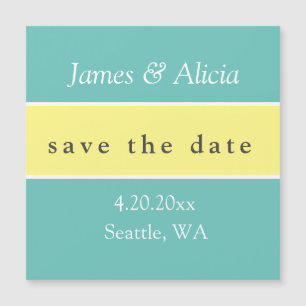 Modern Aqua & Yellow Save the Date Magnetic Card