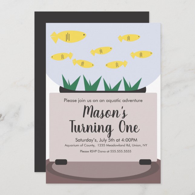 Modern Aquarium Fish Tank Birthday Invitation (Front/Back)