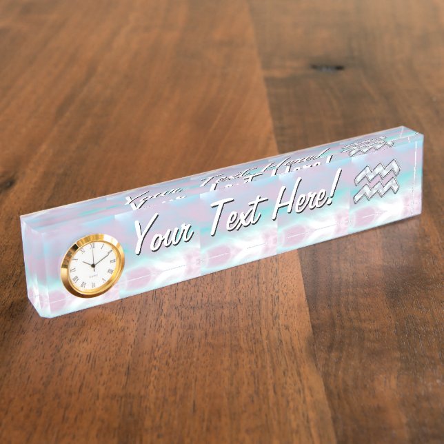 Modern Aquarius Sign on Mother of Pearl Style Nameplate (Side)