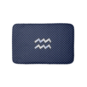 Modern Aquarius Sign on navy blue carbon fiber Bath Mat