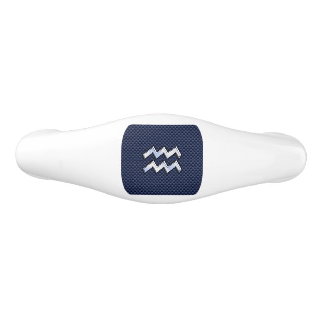 Modern Aquarius Sign on navy blue carbon fibre Ceramic Drawer Pull (Front)