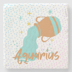 Modern Aquarius Water Bearer Zodiac  Stone Coaster