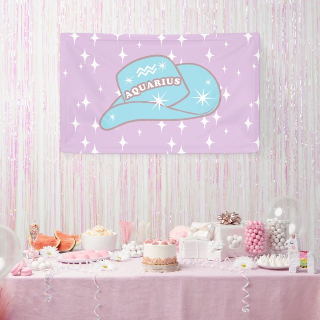 Modern Aquarius Zodiac Cowgirl Hat Lilac  Banner (Party)